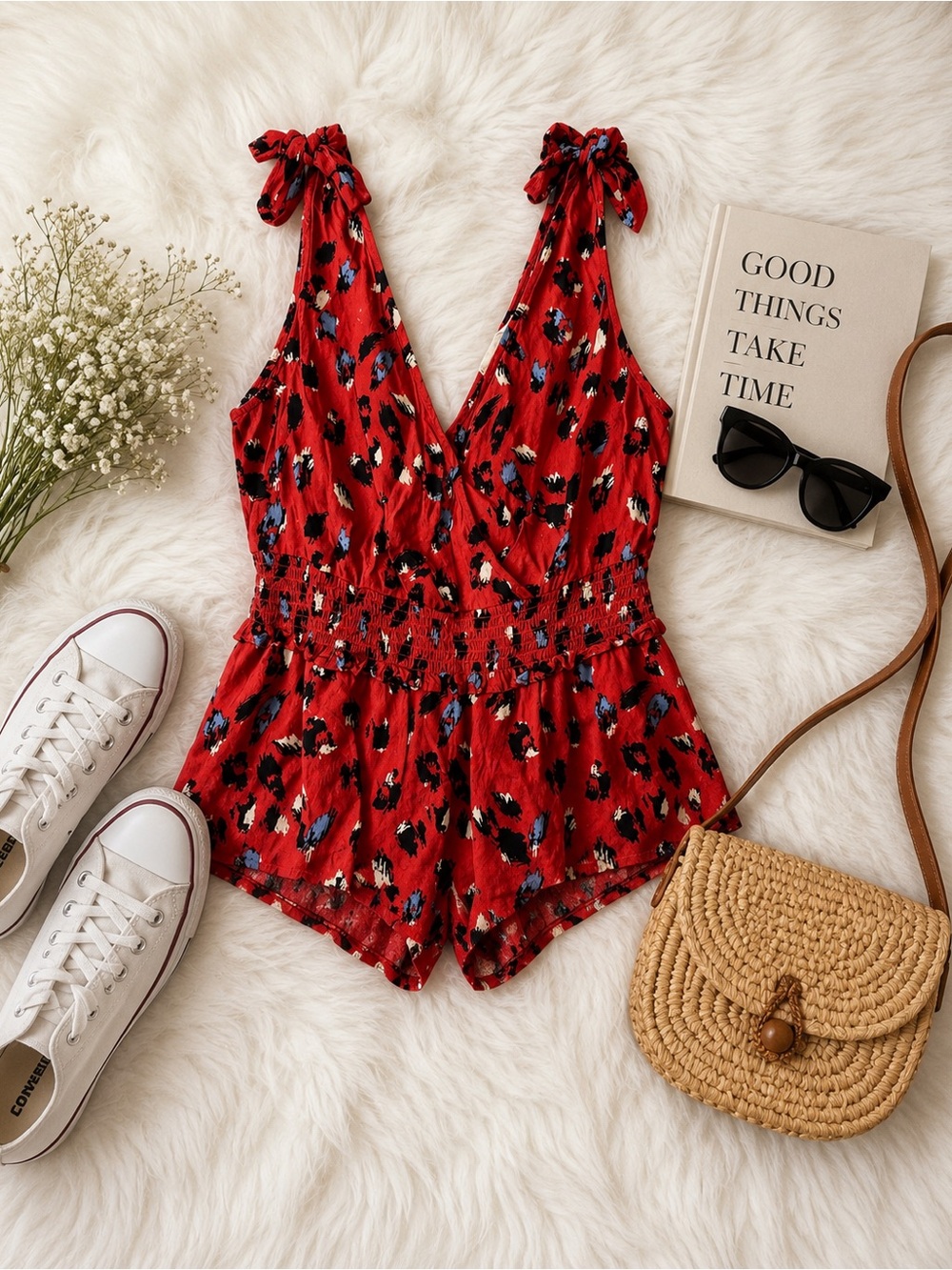 Elodie Red Floral Tie-Shoulder Romper